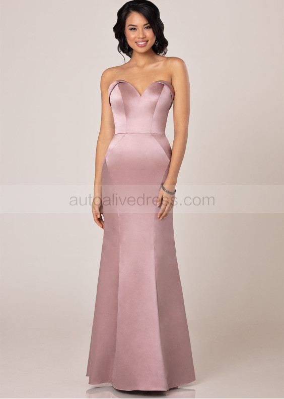 Strapless Sweetheart Mauve Satin Bridesmaid Dress Strapless Sweetheart Mauve Satin Bridesmaid Dress